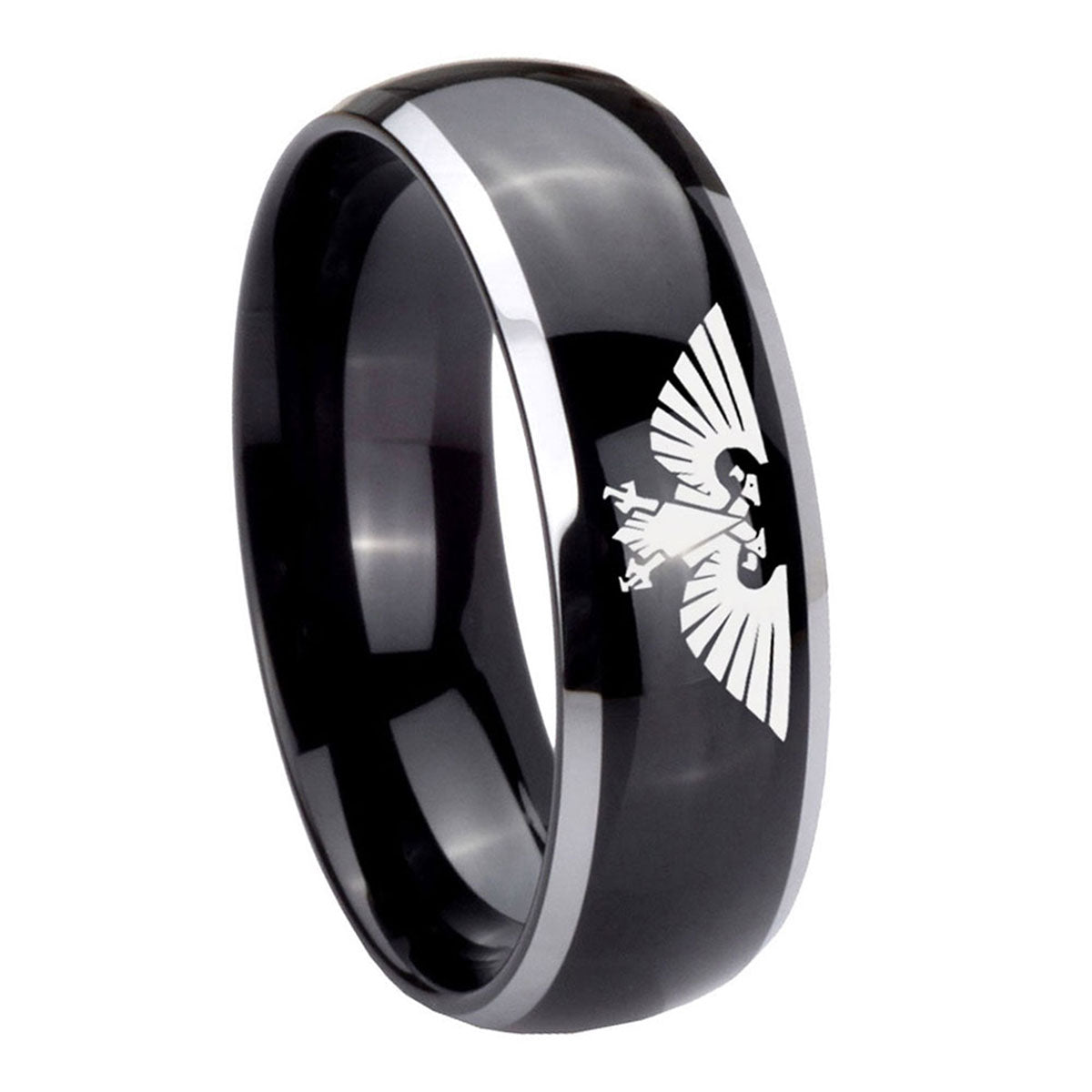 8mm Aquila Dome Glossy Black 2 Tone Tungsten Ring for Men