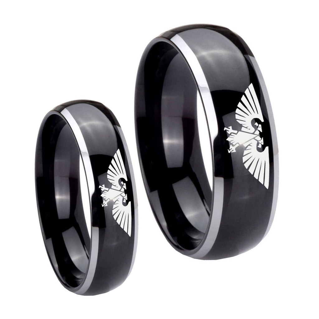 Aquila Dome Glossy Black 2 Tone Tungsten Wedding Band Set