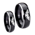 Aquila Dome Glossy Black 2 Tone Tungsten Wedding Band Set