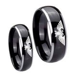Bride and Groom Aquila Dome Glossy Black 2 Tone Tungsten Mens Bands Ring Set