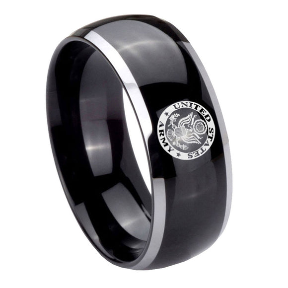 10mm-U.S.-Army-Dome-Glossy-Black-2-Tone-Tungsten-Carbide-Engraved-Ring