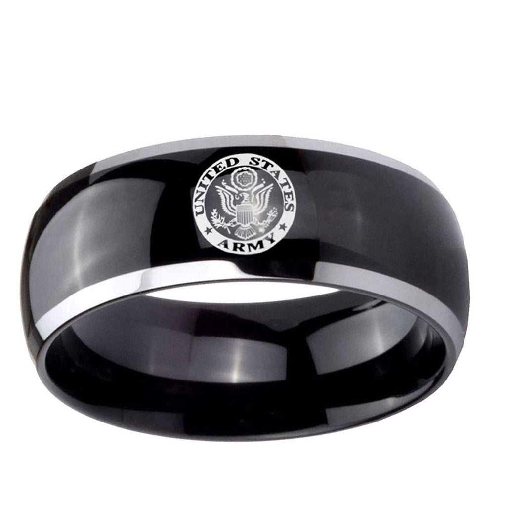10mm U.S. Army Dome Glossy Black 2 Tone Tungsten Ring