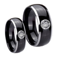 U.S. Army Dome Glossy Black 2 Tone Tungsten Wedding Band Set