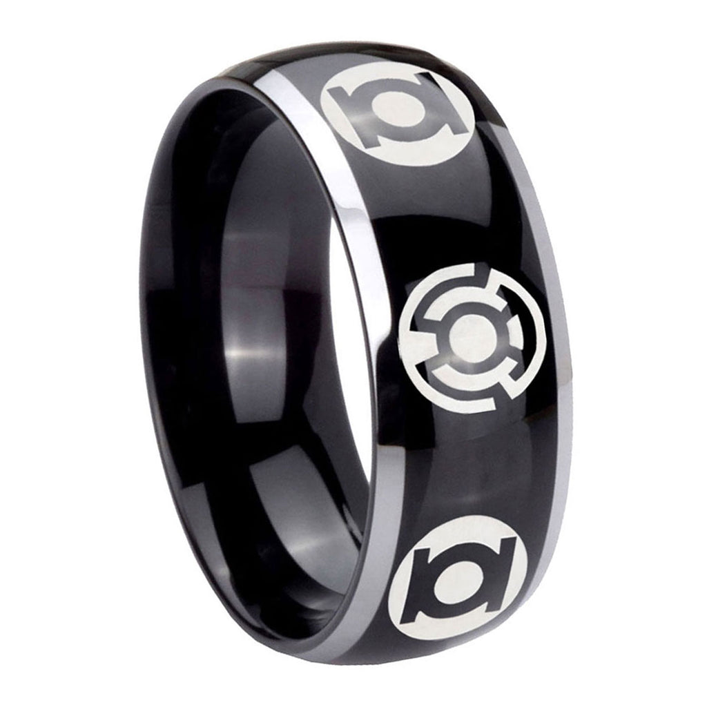 8mm Blue Green Lantern Dome Two Tone Black Tungsten Ring