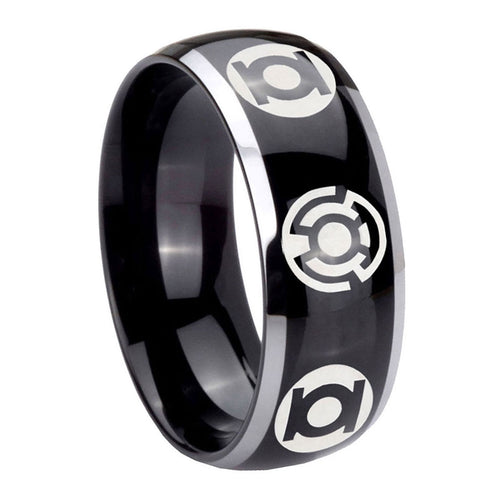 8mm Blue Green Lantern Dome Two Tone Black Tungsten Ring
