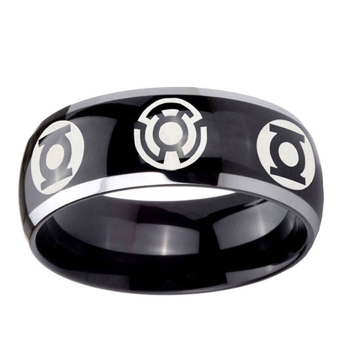 5mm Blue Green Lantern Dome Two Tone Black Tungsten Ring