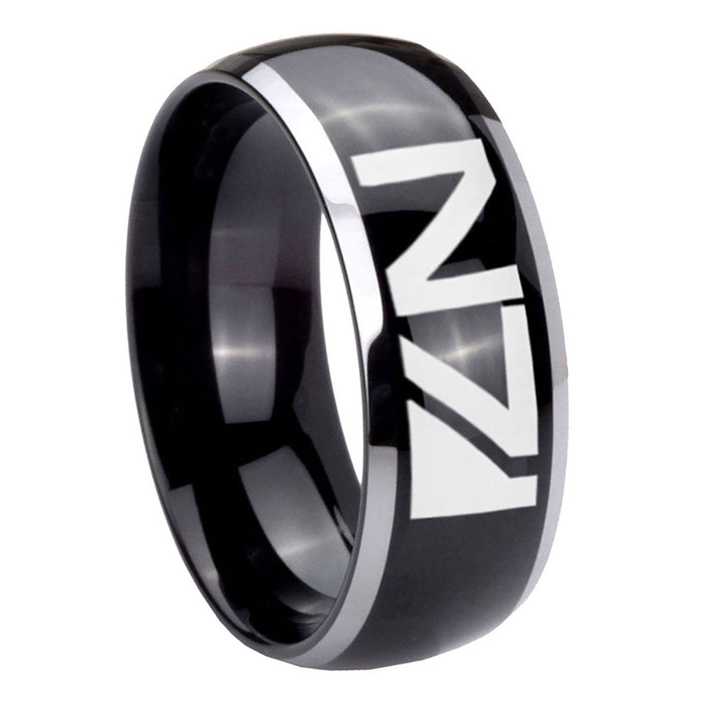 10mm N7 Design Dome Glossy Black 2 Tone Tungsten Carbide Engraved Ring
