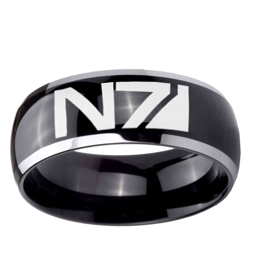 10mm N7 Design Dome Glossy Black 2 Tone Tungsten Ring