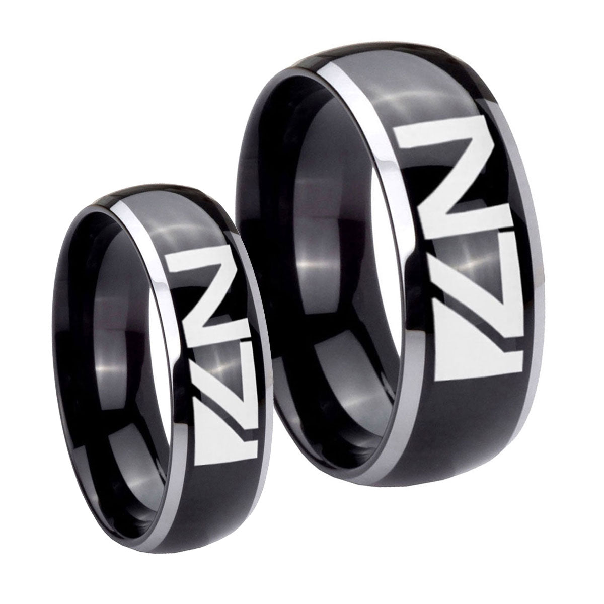 N7 Design Dome Glossy Black 2 Tone Tungsten Mens Set Rings