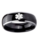 5, 8mm Medical Alert Dome Glossy Black 2 Tone Tungsten Ring