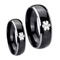 Medical Alert Dome Glossy Black 2 Tone Tungsten Mens Set Ring