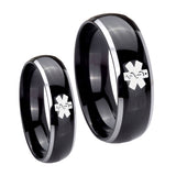 His Hers Medical Alert Dome Glossy Black 2 Tone Tungsten Mens Wedding Band Set