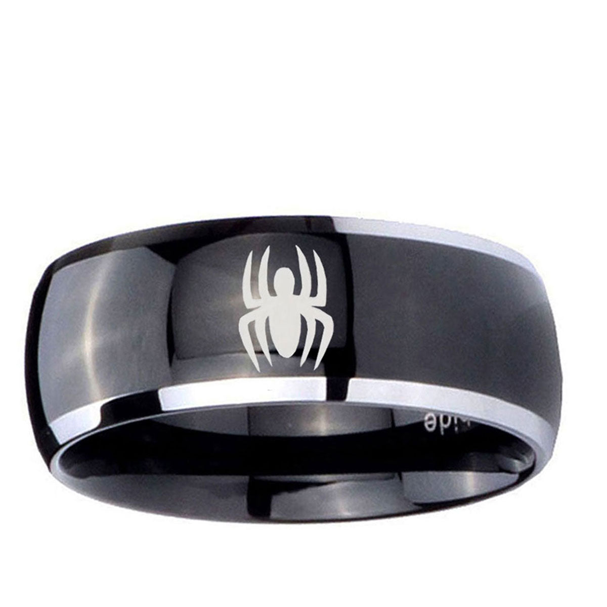 10mm Spiderman Dome Glossy Black 2 Tone Tungsten Ring