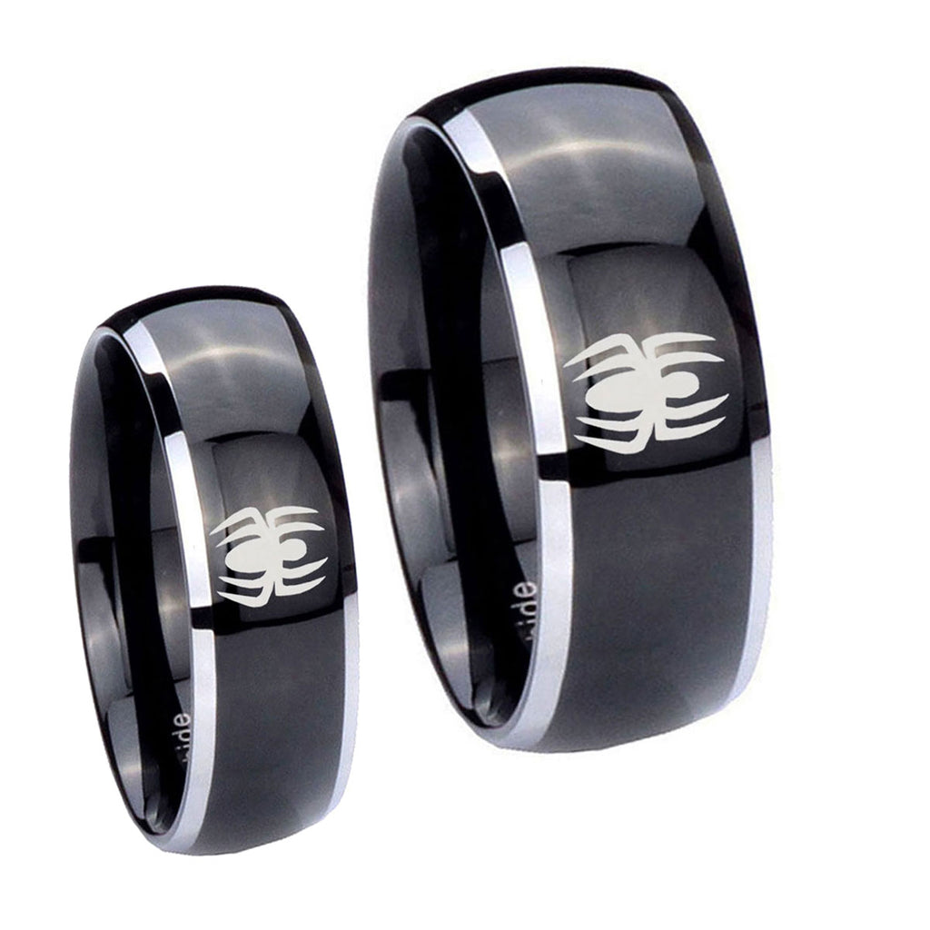 Spiderman Dome Glossy Black 2 Tone Tungsten Bridal Ring Sets