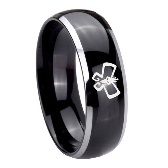 8mm-Monarch-Dome-Glossy-Black-2-Tone-Tungsten-Carbide-Mens-Engagement-Band