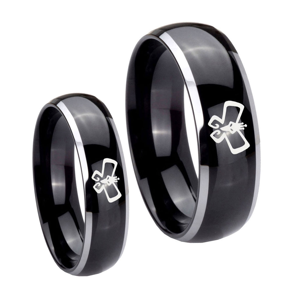 Monarch Dome Glossy Black 2 Tone Tungsten Mens Set Rings