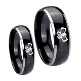 His Hers Monarch Dome Glossy Black 2 Tone Tungsten Men's Wedding Ring Set