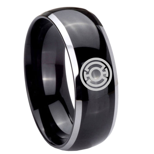 8mm Blue Lantern Dome Two Tone Black Tungsten Men Bands
