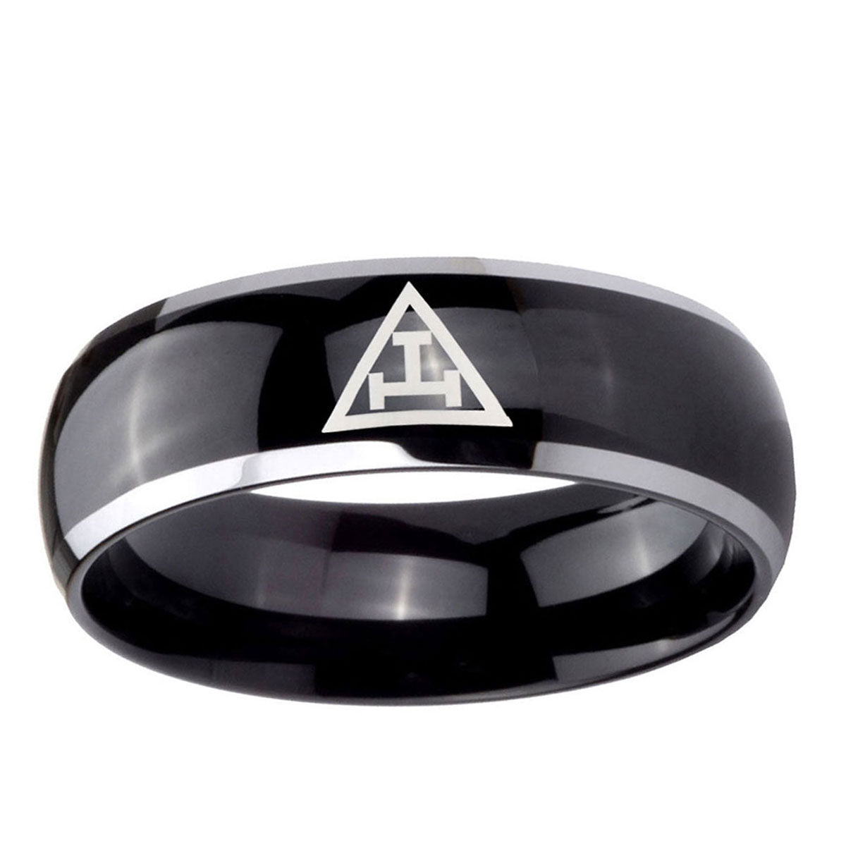 10mm Masonic Triple Dome Glossy Black 2 Tone Tungsten Ring
