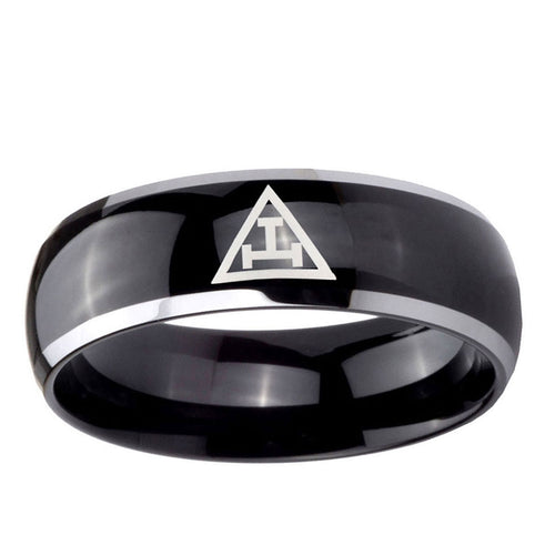 10mm Masonic Triple Dome Glossy Black 2 Tone Tungsten Ring