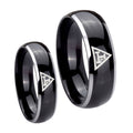 Masonic Triple Dome Glossy Black 2 Tone Tungsten Couple Band Set