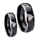 His Hers Masonic Triple Dome Glossy Black 2 Tone Tungsten Men's Bands Ring Set