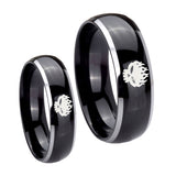 Bride and Groom Offspring Dome Glossy Black 2 Tone Tungsten Mens Ring Set
