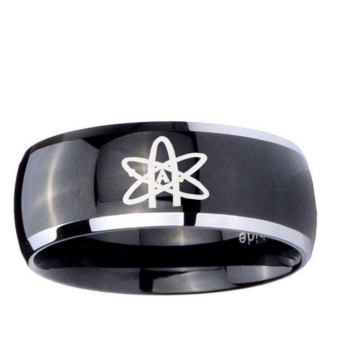 10mm American Atheist Dome Glossy Black 2 Tone Tungsten Custom Ring for Men