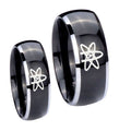 American Atheist Dome Glossy Black 2 Tone Tungsten Wedding Set Rings