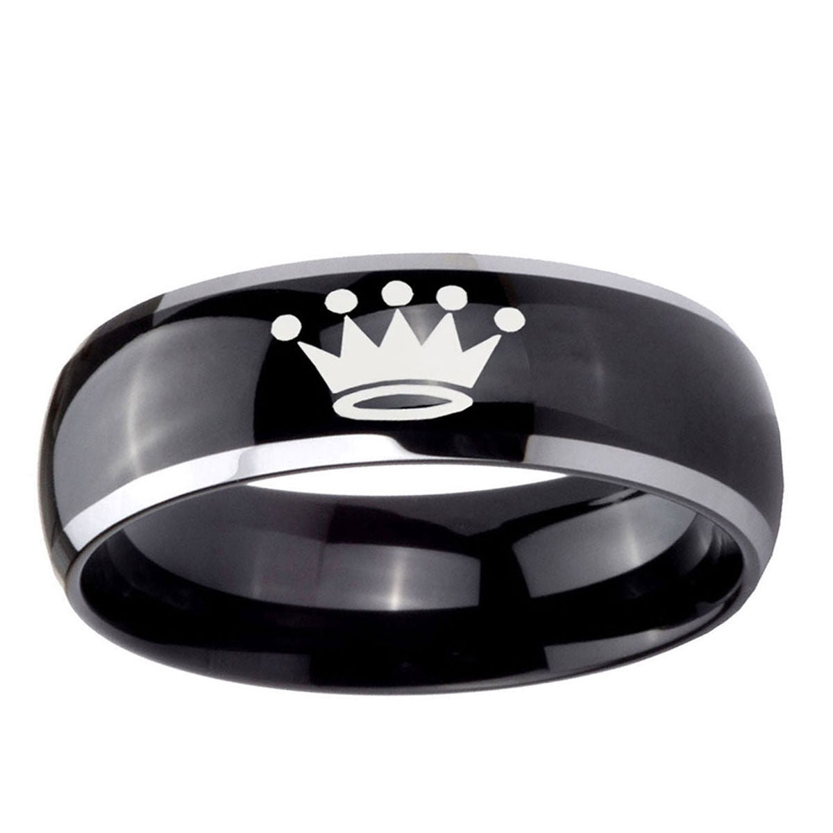 5mm Crown Dome Glossy Black 2 Tone Tungsten Anniversary Ring