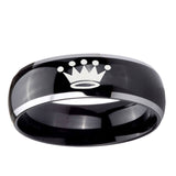 5, 8mm Crown Dome Glossy Black 2 Tone Tungsten Ring
