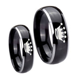 His and Hers Crown Dome Glossy Black 2 Tone Tungsten Men's Wedding Band Set