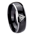 8mm Deathly Hallows Dome Glossy Black 2 Tone Tungsten Ring