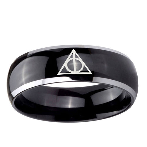 5mm Deathly Hallows Dome Glossy Black 2 Tone Tungsten Ring