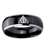 10mm Deathly Hallows Dome Glossy Black 2 Tone Tungsten Ring