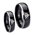 Deathly Hallows Dome Glossy Black 2 Tone Tungsten Mens Set Rings
