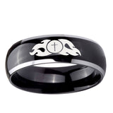 10mm Flamed Cross Dome Glossy Black 2 Tone Tungsten Ring