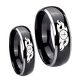 Flamed Cross Dome Glossy Black 2 Tone Tungsten Wedding Ring Sets