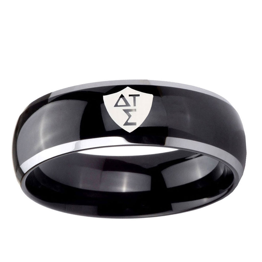 10mm Greek CTR Dome Glossy Black 2 Tone Tungsten Ring
