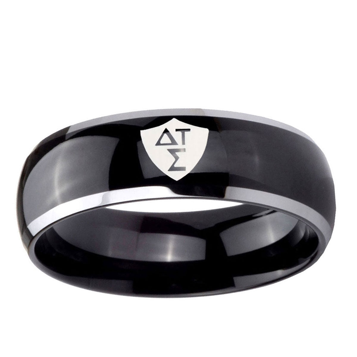 10mm Greek CTR Dome Glossy Black 2 Tone Tungsten Ring