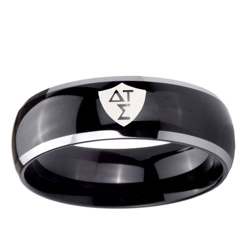 10mm Greek CTR Dome Glossy Black 2 Tone Tungsten Ring