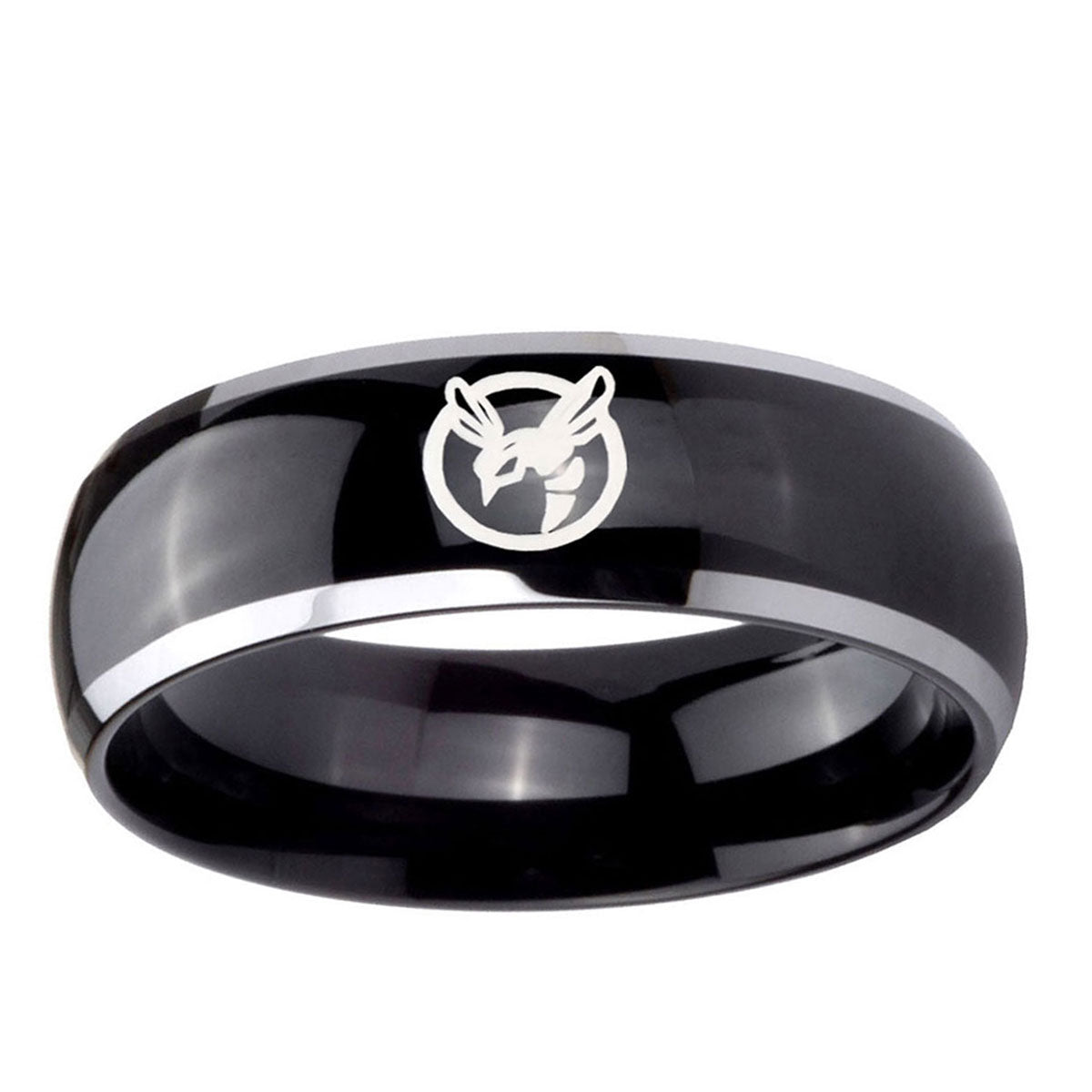 10mm Honey Bee Dome Glossy Black 2 Tone Tungsten Ring