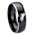 8mm Horse Dome Glossy Black 2 Tone Tungsten Men's Band Ring