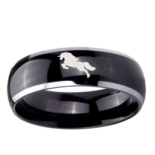 10mm Horse Dome Glossy Black 2 Tone Tungsten Ring