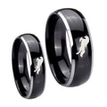 Horse Dome Glossy Black 2 Tone Tungsten Couple Wedding Bands