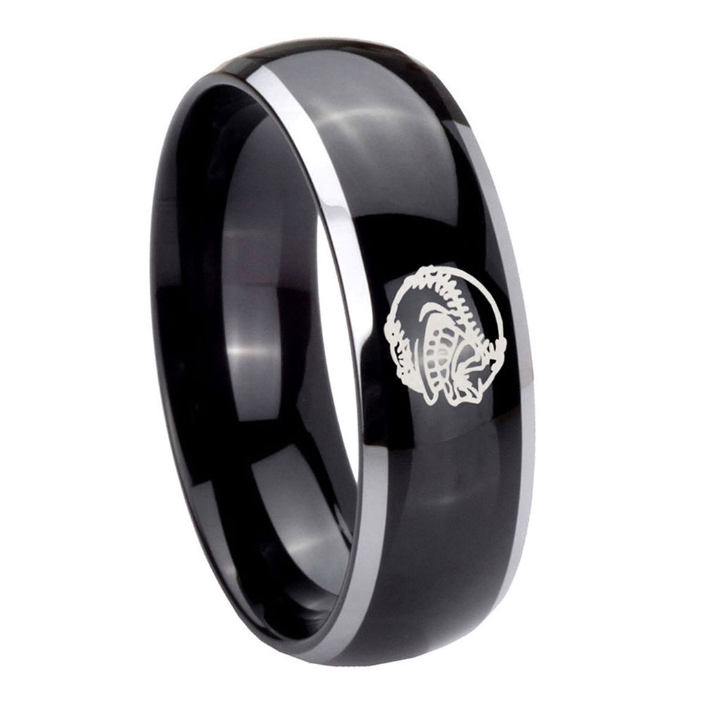 8mm Angry Baseball Dome Glossy Black 2 Tone Tungsten Ring