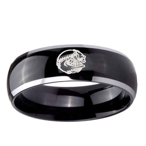 10mm Angry Baseball Dome Glossy Black 2 Tone Tungsten Men's Engagement Band