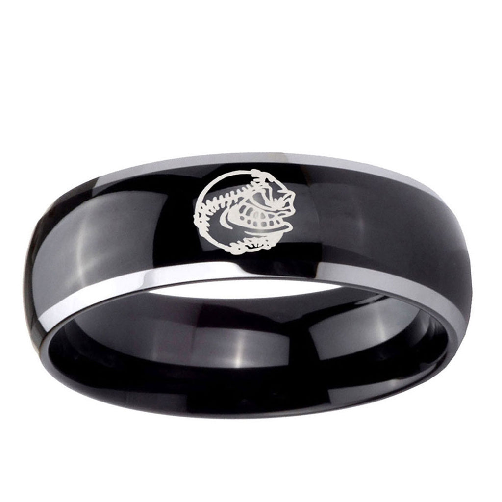 5mm Angry Baseball Dome Glossy Black 2 Tone Tungsten Ring