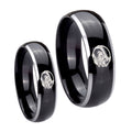 Angry Baseball Dome Glossy Black 2 Tone Tungsten Couple Wedding Rings
