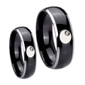8 Ball Dome Glossy Black 2 Tone Tungsten Engagement Ring Set